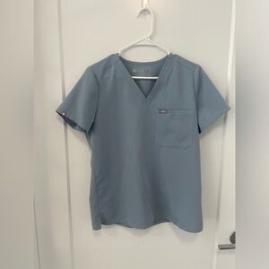 FIGS dusty blue scrub top and joggers